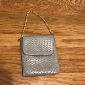 Small gray and gold clutch purse